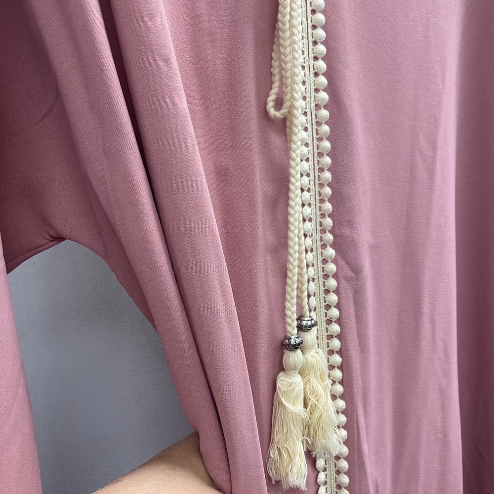 Pink Embroidered Kaftan with Tassel Tie - Picture 4 of 5